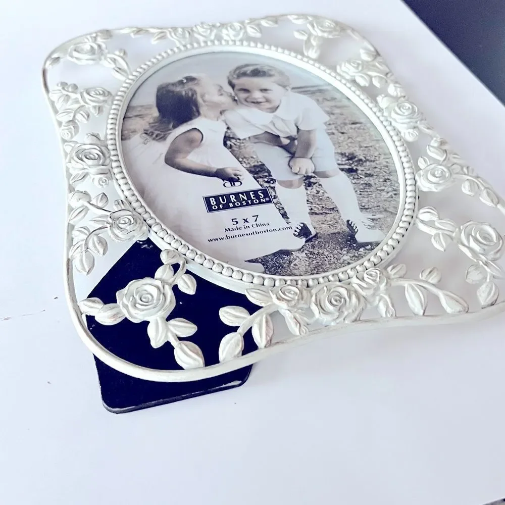 Burnes of Boston White Floral Metal Picture Frame